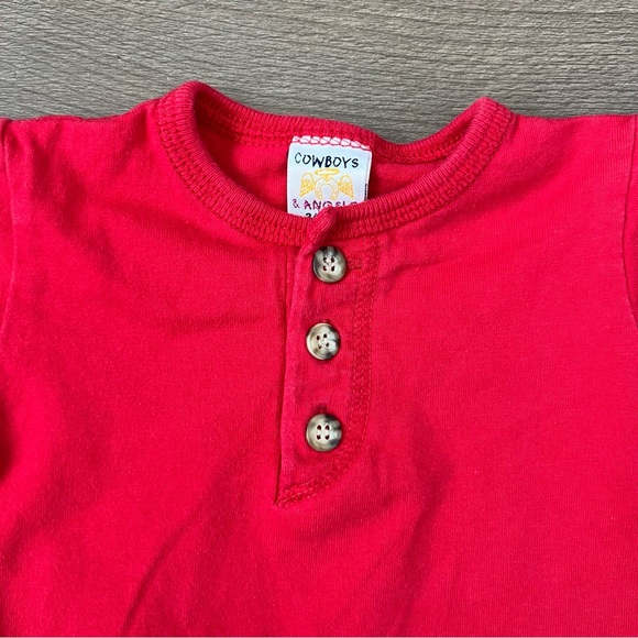 Vintage 90s Cowboys & Angels Red Henley Short Sleeve Onesie Size 3/6 Months - Picture 2 of 5